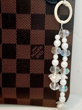 Handmade Beaded Crystal and Pearl Tassel Bag Phone And Keychain Charm